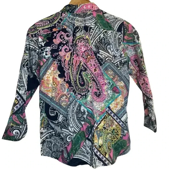 Lauren Ralph Lauren Women’s Button Up Colorful Paisley Blouse 3/4 Sleeve Medium - Picture 2 of 9